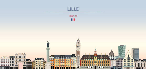 Vector illustration of Lille city skyline on colorful gradient beautiful daytime background Vector illustration of Lille city skyline on colorful gradient beautiful daytime background bell tower tower stock illustrations