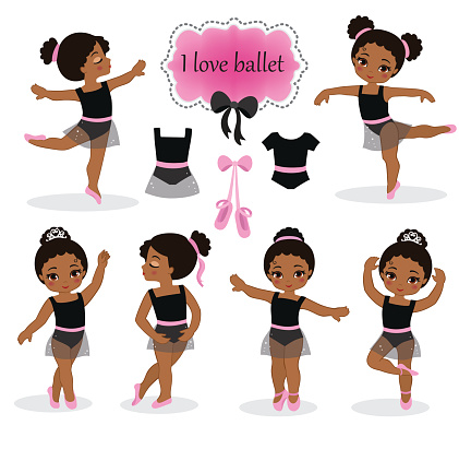 Vector illustration of little ballerinas and other related items.