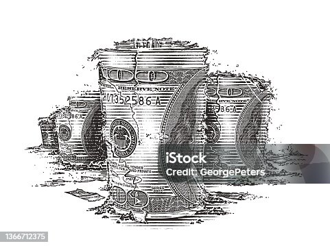 istock Vector illustration of Money roll deteriorating from inflation 1366712375