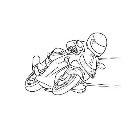 Vector illustration of motor sport motorcycle racing motocross big bike isolated on white background. Sport competition or training concepts. Kids coloring page. Color cartoon character clipart. vector
