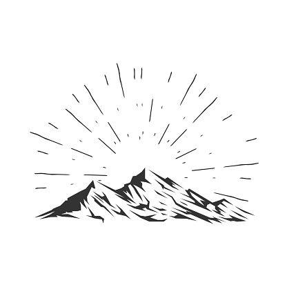 Vector illustration of mountain. Mountain in the rays of sunlight.