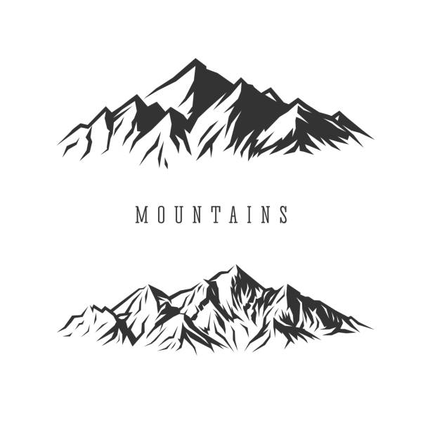 Vector illustration of mountains. Monochrome illustrations with a mountains on a white background. mountain silhouettes stock illustrations