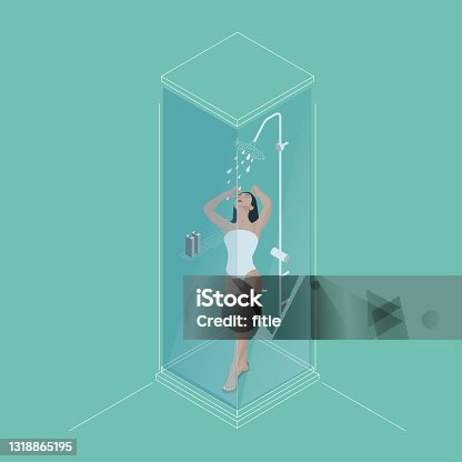 istock Vector illustration of naked female are taking a shower. Isometric view 1318865195