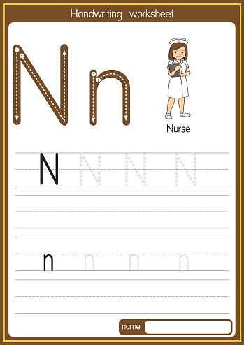 Vector illustration of Nurse with alphabet letter N Upper case or capital letter for children learning practice ABC