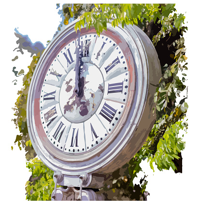Vector illustration of of clock in public park,White background.