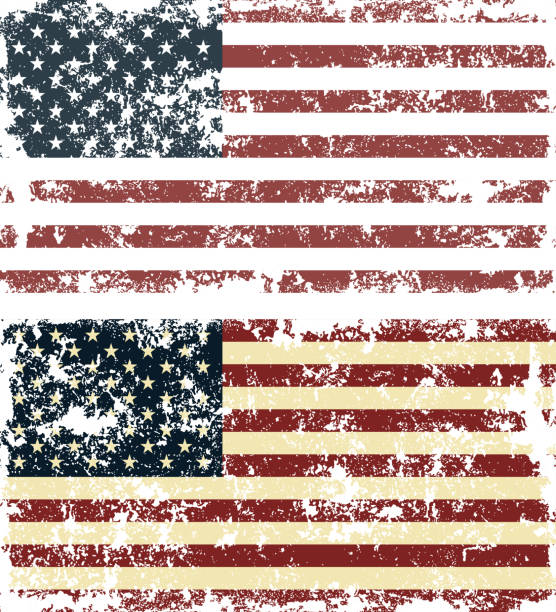 Vector illustration of old scratched flags of USA Old scratched flag. Vector illustration of vintage American flag distressed american flag stock illustrations