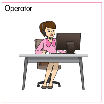 Vector illustration of operator isolated on white background. Jobs and occupations concept. Cartoon characters. Education and school kids coloring page, printable, activity, worksheet, flashcard.