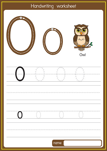 Vector illustration of Owl with alphabet letter O Upper case or capital letter for children learning practice ABC