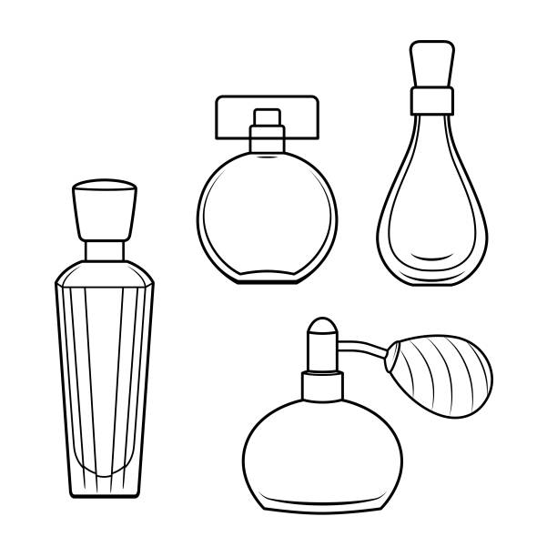 ilustrações de stock, clip art, desenhos animados e ícones de vector illustration of perfume isolated on white background. clothing costumes and accessories concept. cartoon characters. education and school kids coloring page, printable, activity, worksheet, flashcard. - sniffing glass