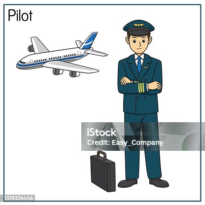 istock Vector illustration of pilot isolated on white background. Jobs and occupations concept. Cartoon characters. Education and school kids coloring page, printable, activity, worksheet, flashcard. 1319334456