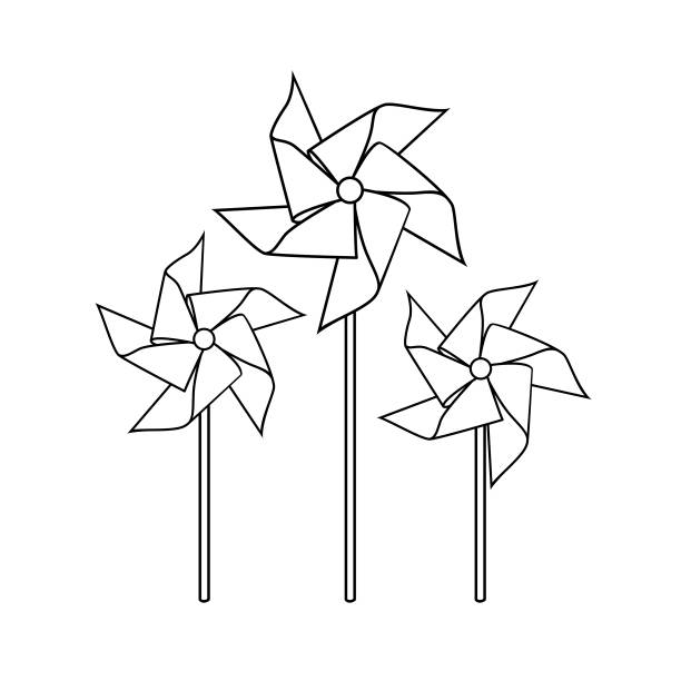 vektor-illustration von pinwheel isoliert auf weißem hintergrund für kinder malbuch. - windräder stock-grafiken, -clipart, -cartoons und -symbole