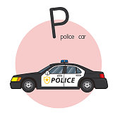 istock Vector illustration of Police car with alphabet letter P Upper case or capital letter for children learning practice ABC 1354429518
