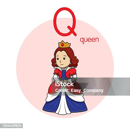istock Vector illustration of Queen  with alphabet letter Q Upper case or capital letter for children learning practice ABC 1354429834