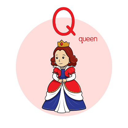 Vector illustration of Queen  with alphabet letter Q Upper case or capital letter for children learning practice ABC