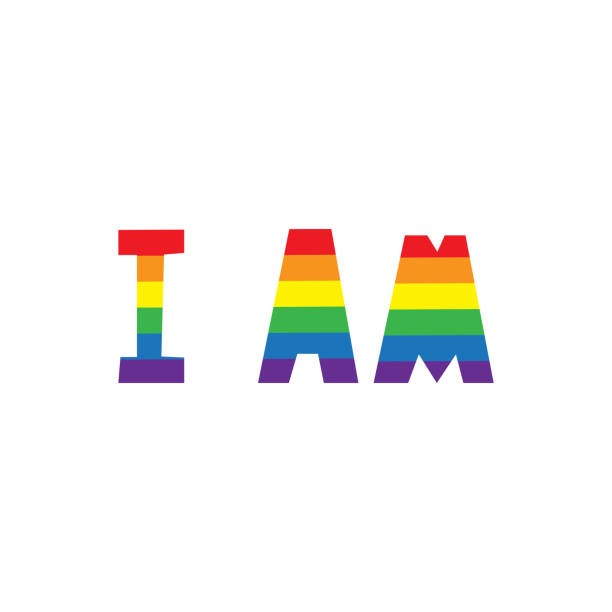Vector illustration of rainbow phrase "i am". Lgbt rainbow flag. Public coming out concept. Freedom of speech message. Sticker design free online sex chat stock illustrations