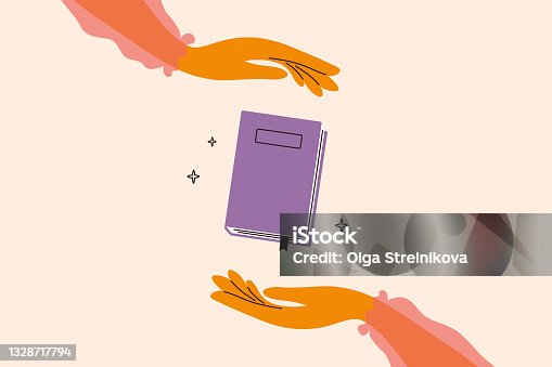 istock Vector illustration of reading books lover with woman hands holding book carefully 1328717794