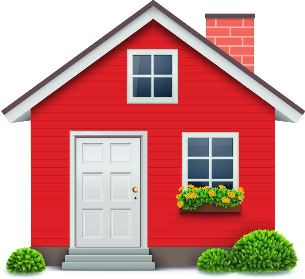 ilustrações, clipart, desenhos animados e ícones de ilustração em vetor de vermelho ícone de casa - casa fachada