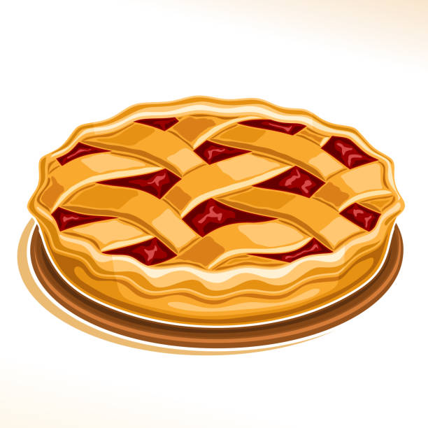 Vector illustration of Rhubarb Pie Vector illustration of Rhubarb Pie, homemade fresh confectionery with fruit filling on dish isolated on white background, traditional rustic pie dessert with lattice of dough for thanksgiving holiday. sweet pie stock illustrations