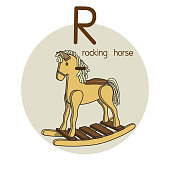 istock Vector illustration of Rocking horse  with alphabet letter R Upper case or capital letter for children learning practice ABC 1354582570