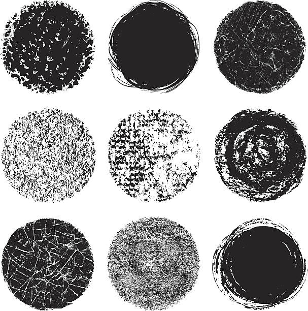 Vector illustration of round design elements Design elements. Set of nine textured circles, different materials distressed photographic effect illustrations stock illustrations