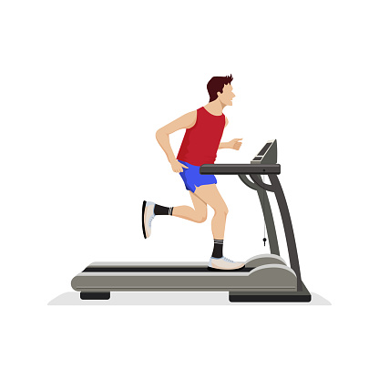 Vector illustration of Running machine. Man in the GYM.