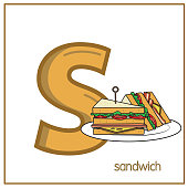 Vector illustration of Sandwich with alphabet letter S Lower case for children learning practice ABC