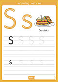 Vector illustration of Sandwich with alphabet letter S Upper case or capital letter for children learning practice ABC
