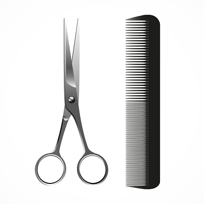Vector illustration of scissors and comb