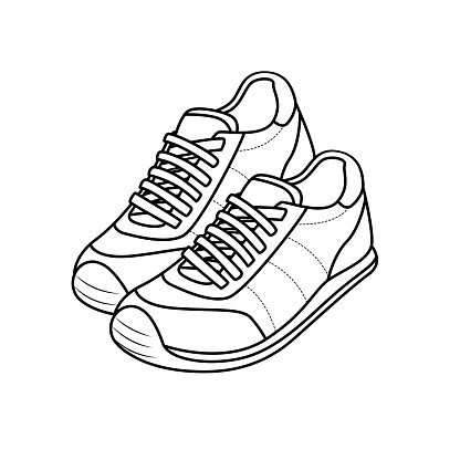 Vector illustration of shoes isolated on white background for kids coloring book.