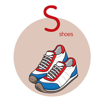 Vector illustration of Shoes with alphabet letter S Upper case or capital letter for children learning practice ABC