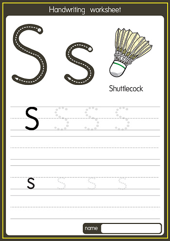 Vector illustration of Shuttlecock with alphabet letter S Upper case or capital letter for children learning practice ABC