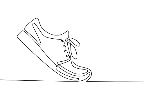 Vector illustration of sneakers. Sports shoes in a line style. Continuous one line drawing minimalism design.