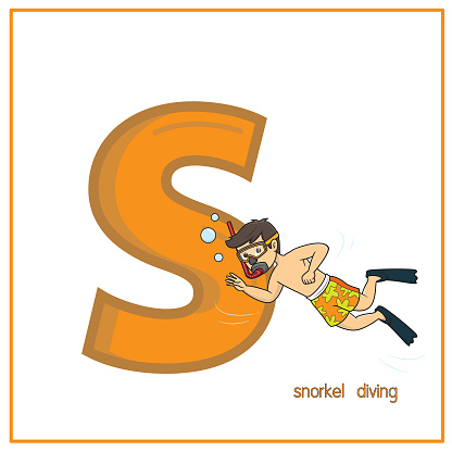 Vector illustration of Snorkel Diving with alphabet letter S Lower case  for children learning practice ABC
