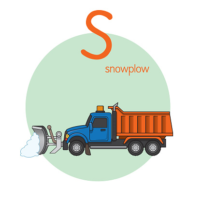 Vector illustration of Snowplow with alphabet letter S Upper case or capital letter for children learning practice ABC