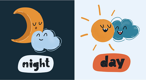 Vector illustration of Split-screen Showing the Sun and the Moon