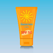 Vector illustration of sunscreen in a tube. Protect skin from sunlight. Sunscreen Icons