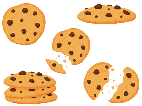 Vector illustration of sweet cookies with chocolate pieces. Illustration for the site, menu and other things. Vector illustration