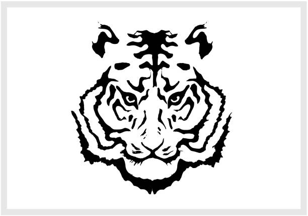 ●シンプルなデザインの虎の顔のベクトルイラスト - 虎　模様点のイラスト素材／クリップアート素材／マンガ素材／アイコン素材