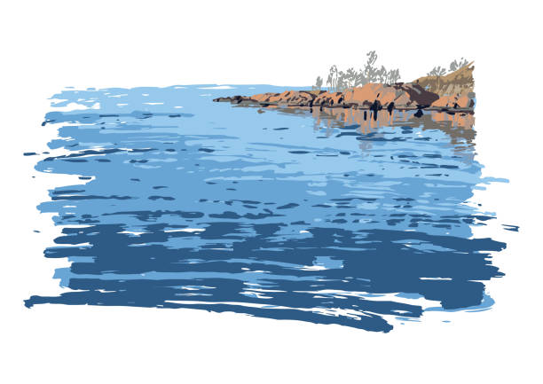 illustrazioni stock, clip art, cartoni animati e icone di tendenza di illustrazione vettoriale della costa rocciosa del golfo di finlandia. - finlandia laghi