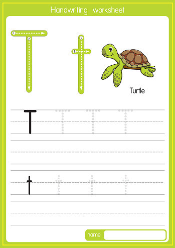 Vector illustration of Turtle with alphabet letter T Upper case or capital letter for children learning practice ABC