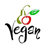 Vector illustration of Vegan food concept design. Handwritten lettering for restaurant, cafe menu. Modern brush calligraphy.