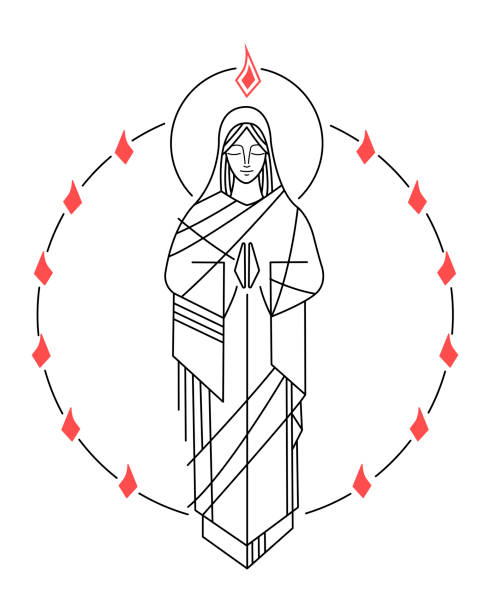 wektorowa ilustracja matki boskiej i ducha świętego w dniu pięćdziesiątnicy - madonna stock illustrations