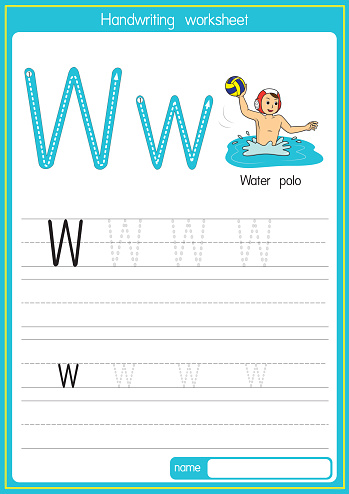 Vector illustration of Water polo with alphabet letter W Upper case or capital letter for children learning practice ABC