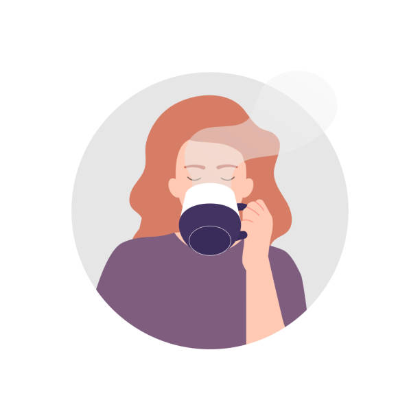 stockillustraties, clipart, cartoons en iconen met de illustratie van de vector van vrouw die thee drinkt - woman drinking coffee