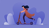 istock Vector Illustration of Young Woman Riding Electric Scooter. Flat Modern Design for Web Page, Banner, Presentation etc. 1201816333