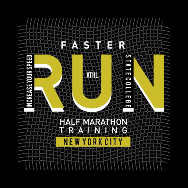 векторная иллюстрация на тему марафона и бега в нью-йорке, бруклине. спортивная типографика, графика футболки, плакат, печать, бег, баннер, ф� - brooklyn marathon stock illustrations