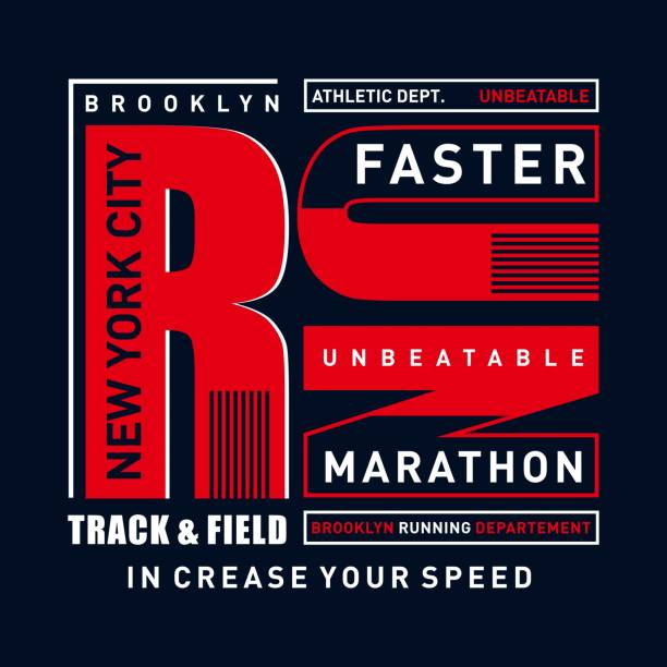 векторная иллюстрация на тему марафона и бега в нью-йорке, бруклине. спортивная типографика, графика футболки, плакат, принт, бег, баннер, фл� - brooklyn marathon stock illustrations