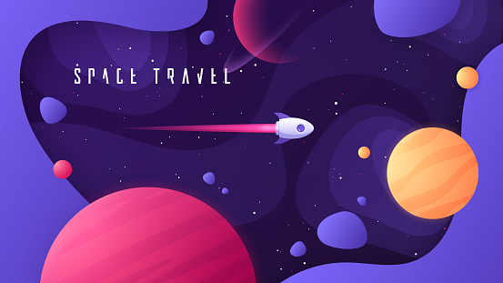 Vector illustration on the topic of outer space, interstellar travels, universe and distant galaxies