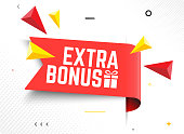 Vector Illustration Red Extra Bonus Label. Modern Web Banner Element With Gift. Vector stock