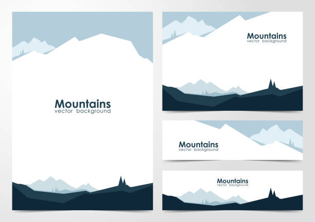 Vector illustration: Set of blank design layout of banners and brochure with mountains landscape background. Set of blank design layout of banners and brochure with mountains landscape background. winter drawings stock illustrations